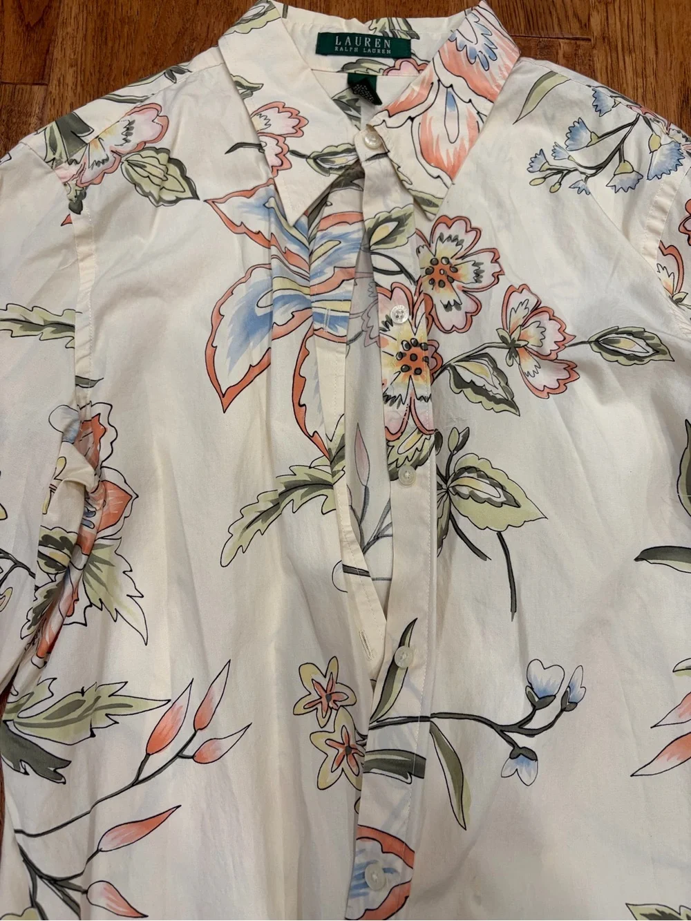 Lauren Ralph Lauren Cream Floral Button-Up Shirt with Pastel Accents